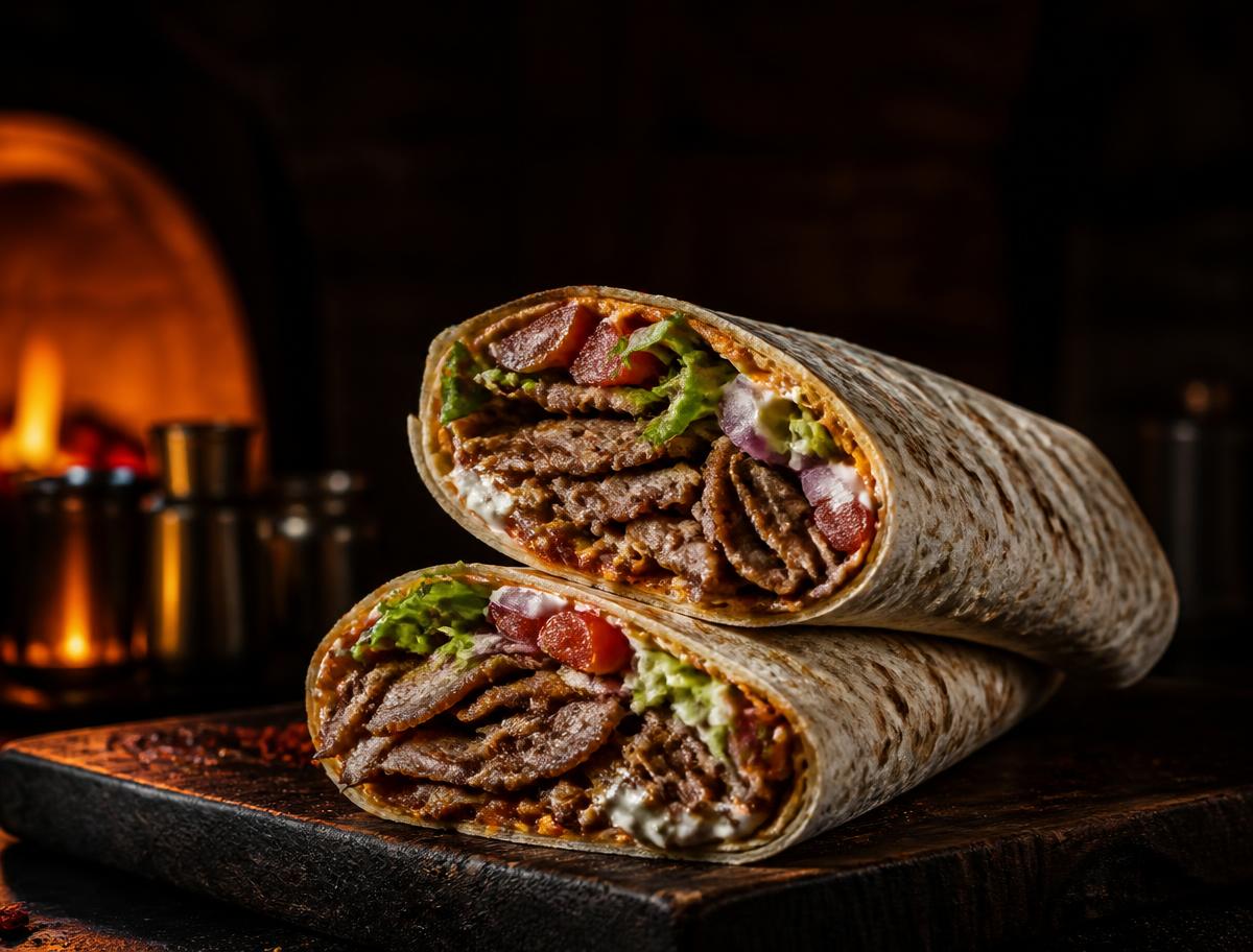 Kebabrulle med färska grönsaker och sås